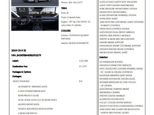 Platinum Quartz Metallic 2024 Mazda CX-5 2.5 S Select Package