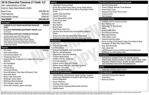 2018 Chevrolet Traverse LT Cloth