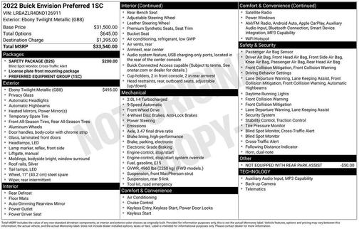 Ebony Twilight Metallic 2022 Buick Envision FWD Preferred