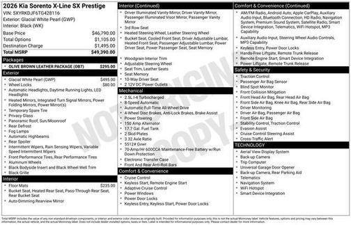 Glacial White Pearl 2026 Kia Sorento SX Prestige