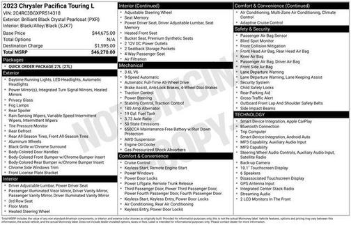 Brilliant Black Crystal Pearlcoat 2023 Chrysler Pacifica Touring-L
