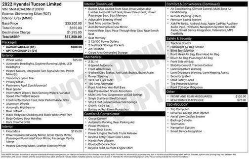 Shimmering Silver 2022 Hyundai TUCSON Limited