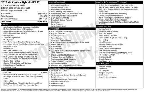 2026 Kia Carnival Hybrid EX
