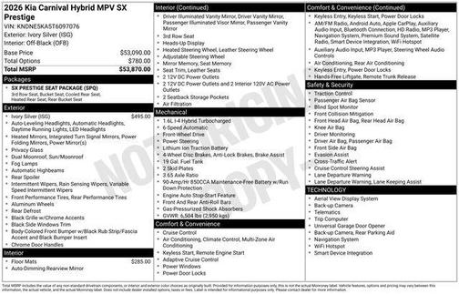 2026 Kia Carnival Hybrid SX Prestige