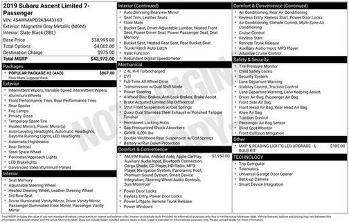 Magnetite Gray Metallic 2019 Subaru Ascent Limited 7-Passenger