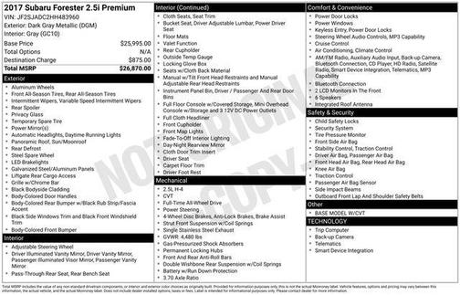 Dark Gray Metallic 2017 Subaru Forester 2.5i Premium