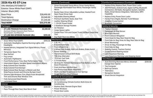 Snow White Pearl 2026 Kia K5 GT-Line