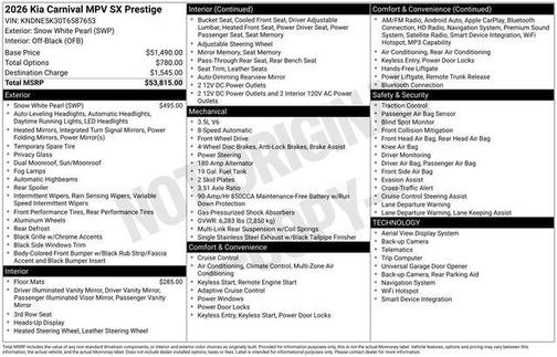 Snow White Pearl 2026 Kia Carnival SX Prestige