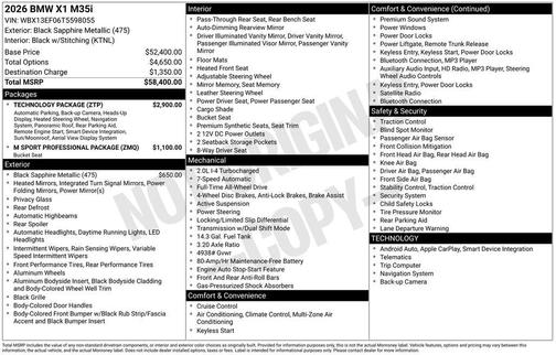 Black Sapphire Metallic 2026 BMW X1 M35i