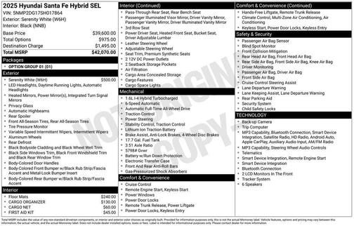 Serenity White 2025 Hyundai SANTA FE SEL 2.4