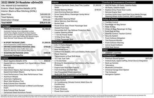 Black Sapphire Metallic 2022 BMW Z4 sDrive30i
