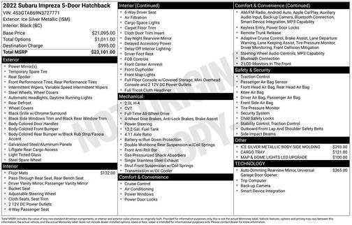 Ice Silver Metallic 2022 Subaru Impreza Base