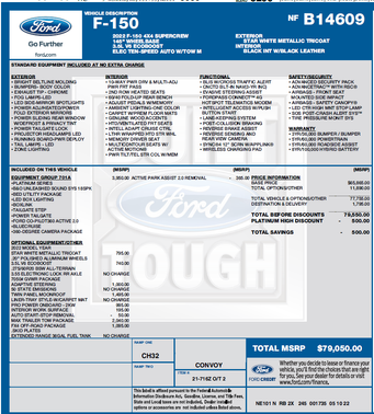 White 2022 Ford F-150 Platinum