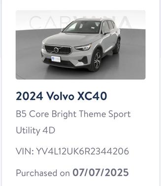 Gray 2024 Volvo XC40 B5 Core Dark Theme