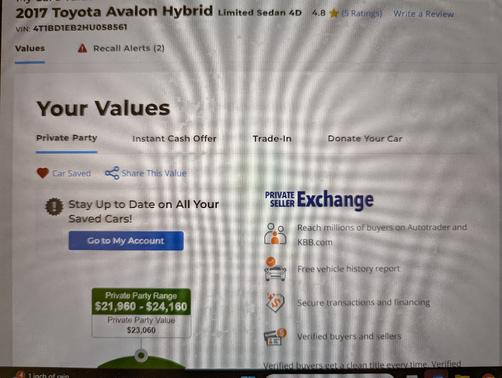 Silver 2017 Toyota Avalon Hybrid Limited