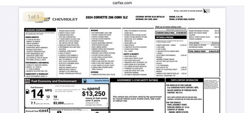 Blue 2024 Chevrolet Corvette Z06 w/3LZ