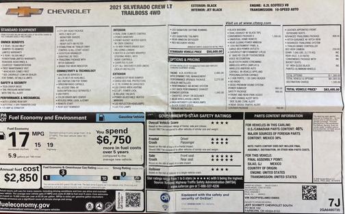 Black 2021 Chevrolet Silverado 1500 LT Trail Boss
