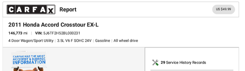 White 2011 Honda Accord Crosstour EX-L