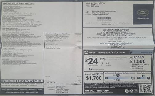 2017 Land Rover Range Rover Sport 3.0L Turbocharged Diesel HSE Td6