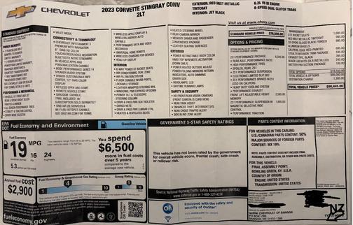 Red 2023 Chevrolet Corvette Stingray w/2LT