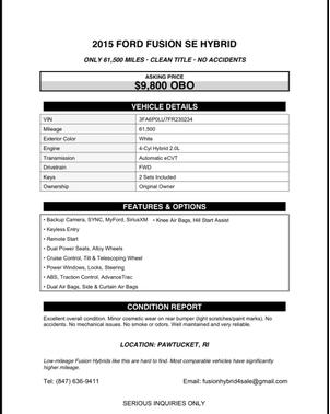 2015 Ford Fusion Hybrid SE