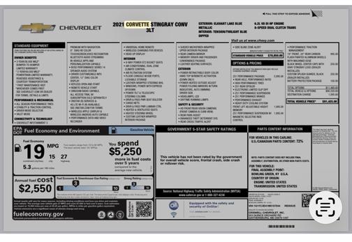 Blue 2021 Chevrolet Corvette Stingray w/3LT