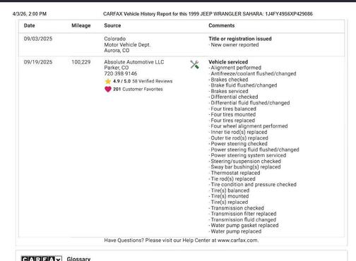 1999 Jeep Wrangler Sahara