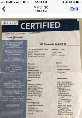 2016 Chevrolet Camaro 1LT
