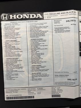 Black 2025 Honda Ridgeline Black Edition