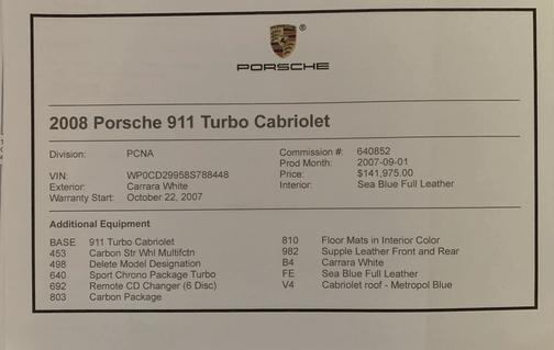 2008 Porsche 911 Turbo Cabriolet
