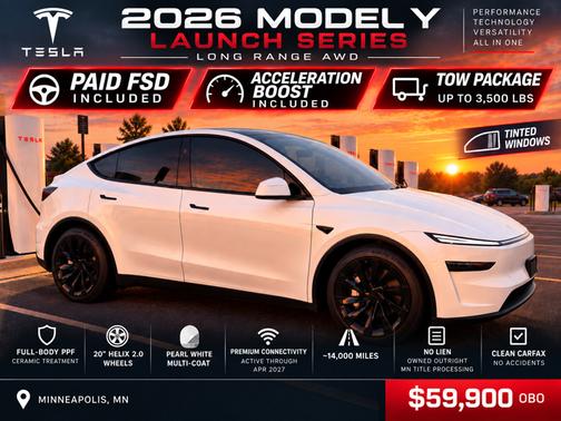 White 2026 Tesla Model Y Long Range Launch Series AWD