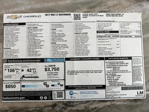 White 2017 Chevrolet Volt LT