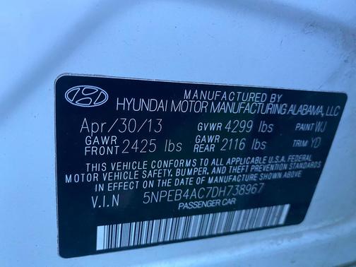 White 2013 Hyundai SONATA GLS