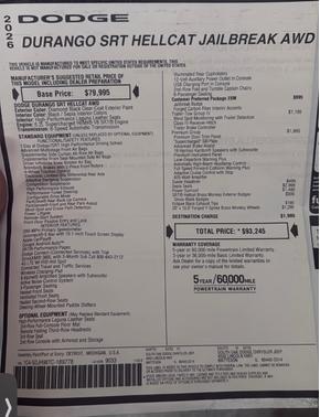 Black 2026 Dodge Durango SRT Jailbreak