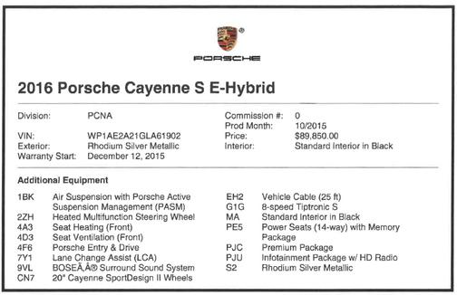2016 Porsche Cayenne Cayenne S E-Hybrid