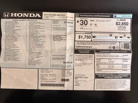 White 2013 Honda Accord EX-L