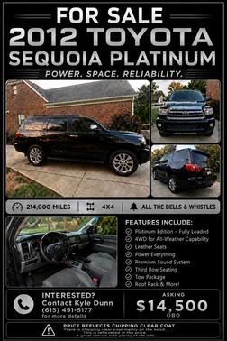 Black 2012 Toyota Sequoia Platinum
