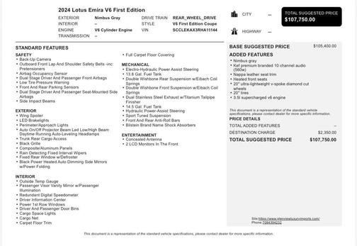 Gray 2024 Lotus Emira V6 First Edition