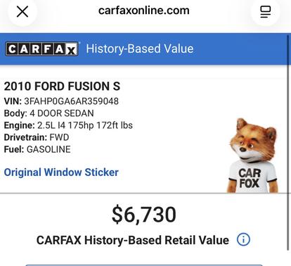Black 2010 Ford Fusion S