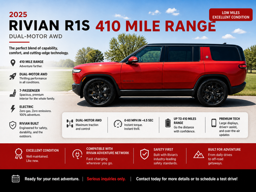 Red 2025 Rivian R1S Adventure Dual-Motor Max Pack