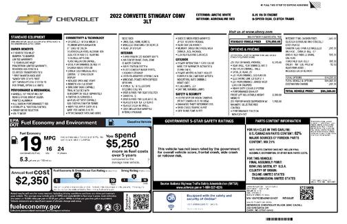White 2022 Chevrolet Corvette Stingray w/3LT