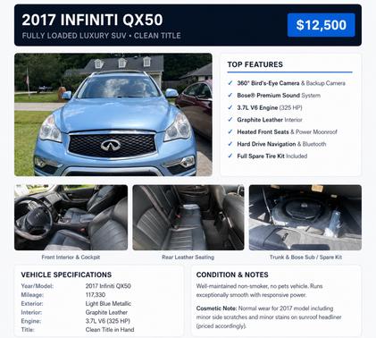 Blue 2017 INFINITI QX50 Base