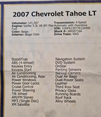 Beige 2007 Chevrolet Tahoe LT