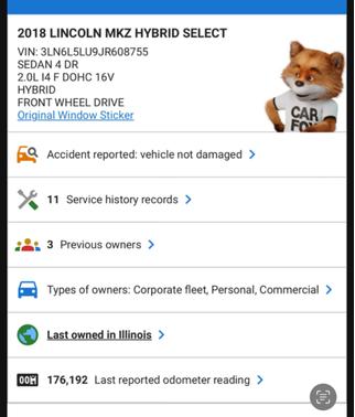 2018 Lincoln MKZ Hybrid Select