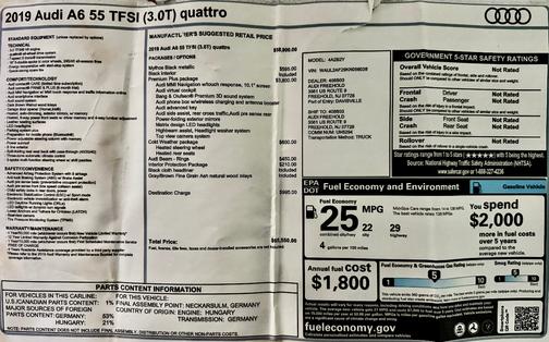 Black 2019 Audi A6 55 Premium