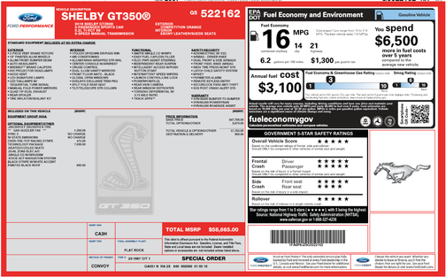 Orange 2016 Ford Shelby GT350 Base