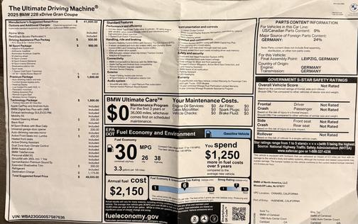 White 2025 BMW 228 Gran Coupe xDrive