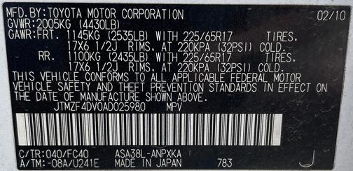 White 2010 Toyota RAV4 Base
