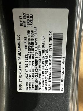 Gray 2018 Honda Ridgeline RTL-E