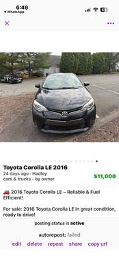 Black 2016 Toyota Corolla L